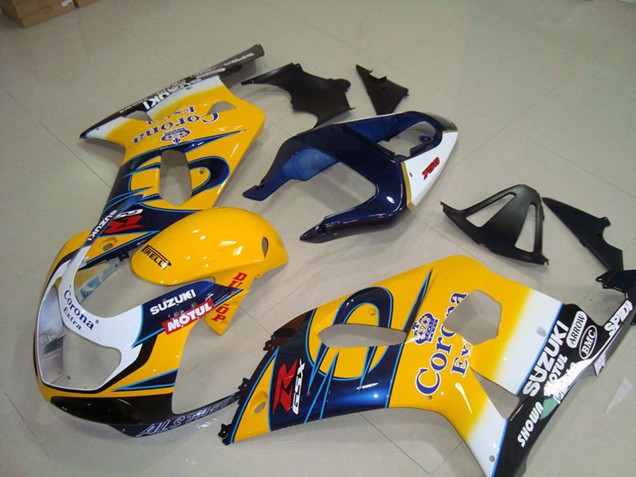 Yellow White Blue Alstare Corona Extra Motul 2001-2003 Suzuki GSXR 750 Motorcycle Fairings