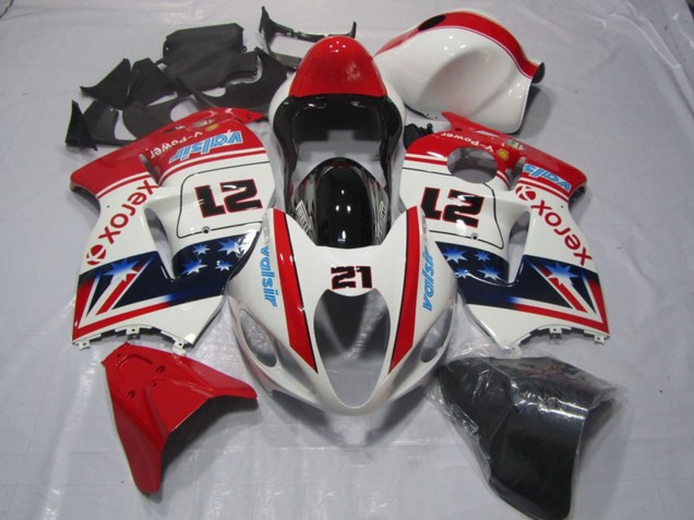 White Red Blue Xerox 21 1996-2007 Suzuki GSXR 1300 Hayabusa Motorcycle Fairings