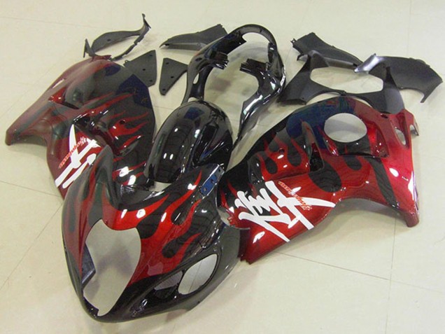 Glossy Black Red Flame 1996-2007 Suzuki GSXR 1300 Hayabusa Motorcycle Fairings