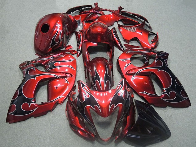 Red Silver Black Flame 1996-2007 Suzuki GSXR 1300 Hayabusa Motorcycle Fairings