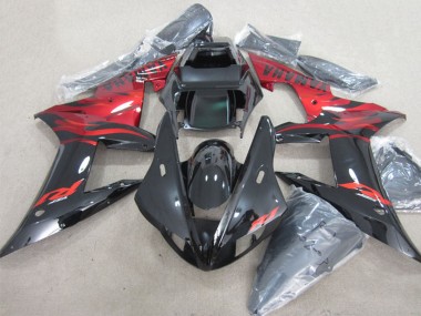 Glossy Black Red Flame 2002-2003 Yamaha YZF R1 Motorcycle Fairings