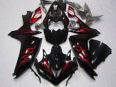 Glossy Black Red Flame 2007-2008 Yamaha YZF R1 Motorcycle Fairing