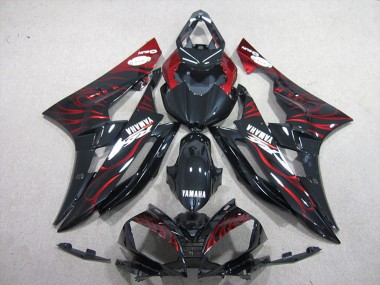 Glossy Black Red Flame 2006-2007 Yamaha YZF R6 Motorcycle Fairings