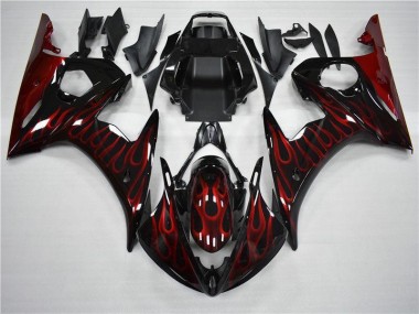 Black Red Flame 03-05 YZF R6 Motorcycle Fairings