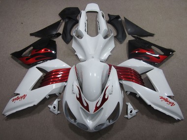 White Red Ninja 06-11 ZX14R ZZR1400 Motorcycle Fairings